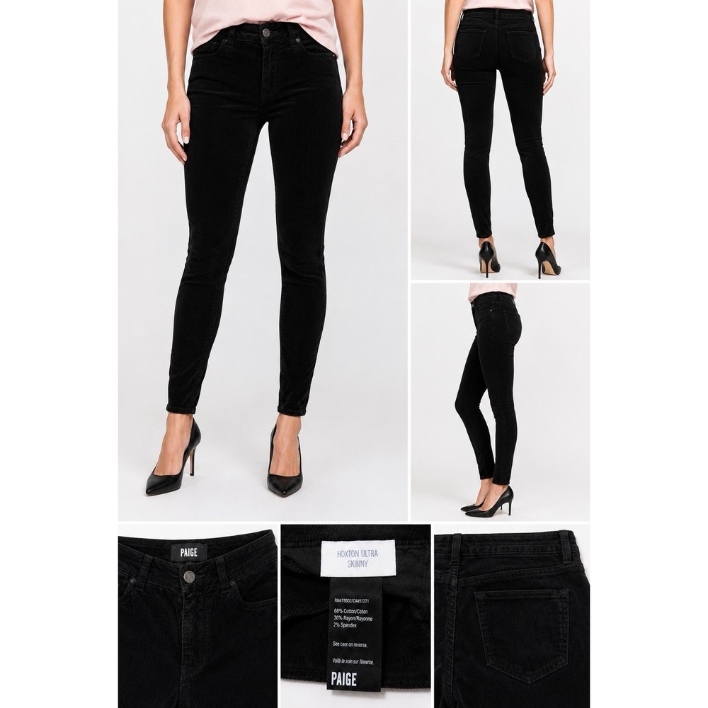 PAIGE Hoxton Ultra Skinny Black Velvet Corduroy Stretch Ankle Jeans 25